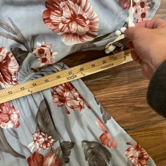 Lulus Pom‎ Reader Blue Grey Floral Print Dress - Picture 8 of 9